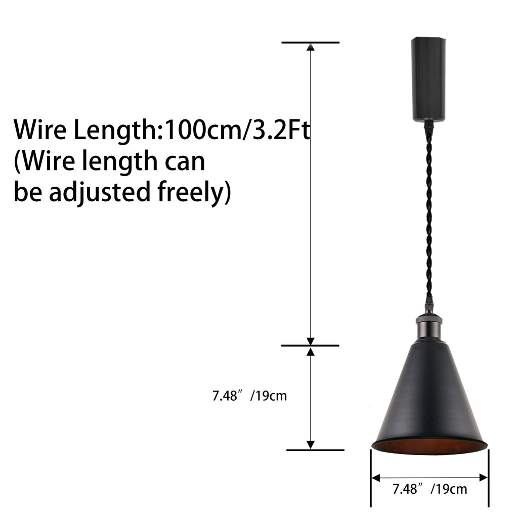 3pcs Adjustable Cable Track Light with Industrial Style Shade, Vintage Pendant Lighting, Suitable for Kitchen and Home, H-type Track J-type Track