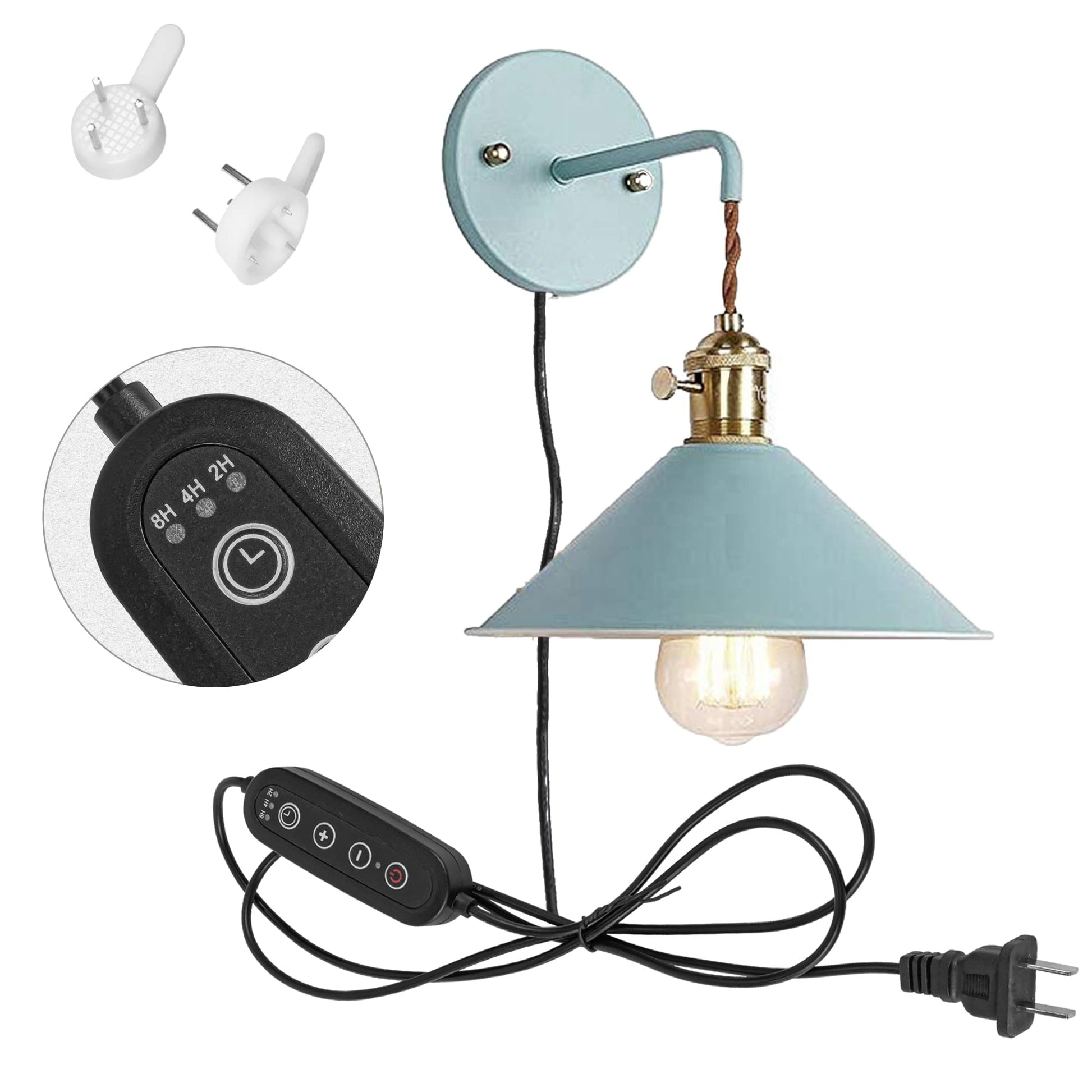 Kiven Wall Sconce Green Macaron Lighting Fixture with Plug-in Cord(5.9FT),Dimmable and Timed Wall lamp for Bedroom Bathroom-1 Pack
