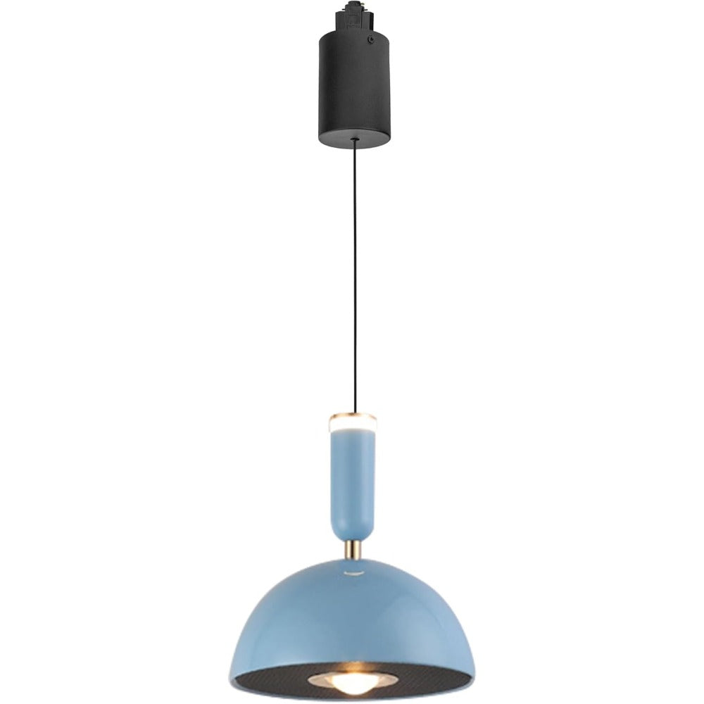 Modern blue track pendant light with adjustable length, perfect for kitchen island or living room lighting.