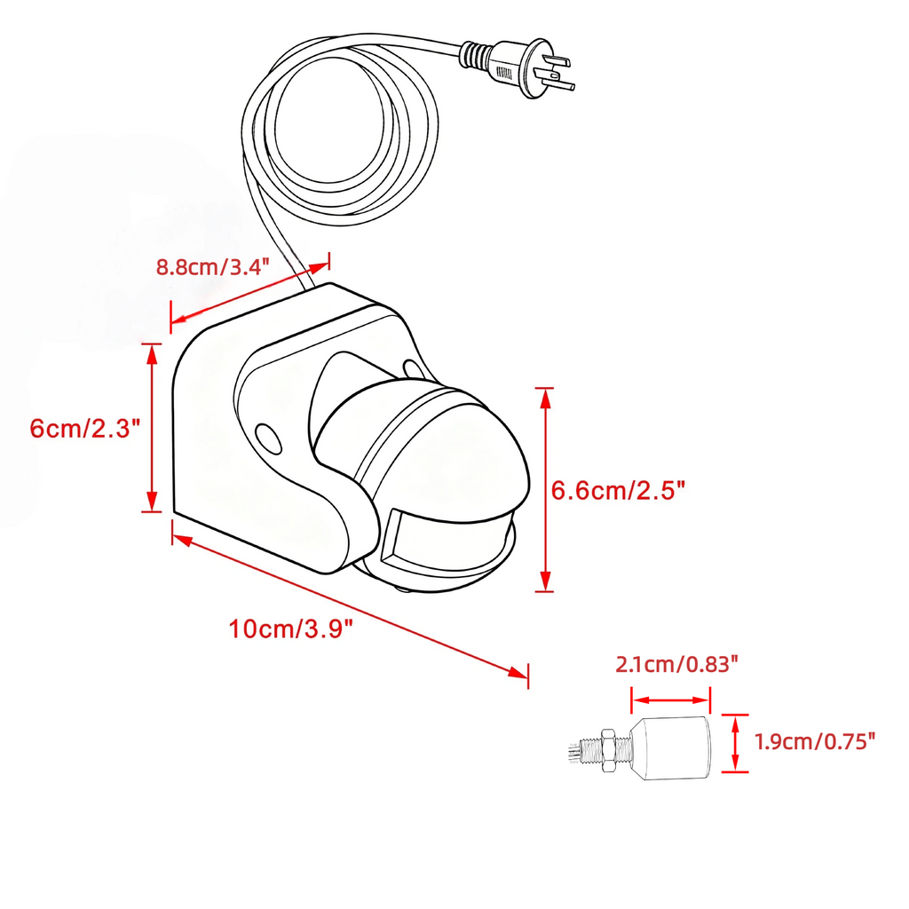Outdoor Motion Sensor Spotlight, IP44 Waterproof, US 3-Prong Plug, Security Light for Garden & Yard