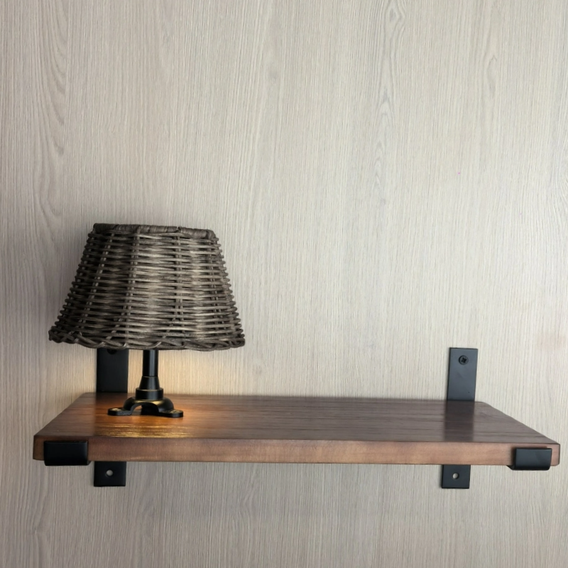 Kiven battery-powered wall lamp with shelf, cordless wall lamp, remote control, tricolor mode, farmhouse wall lamp with rechargeable dimming lamp, suitable for bedroom, living room and office