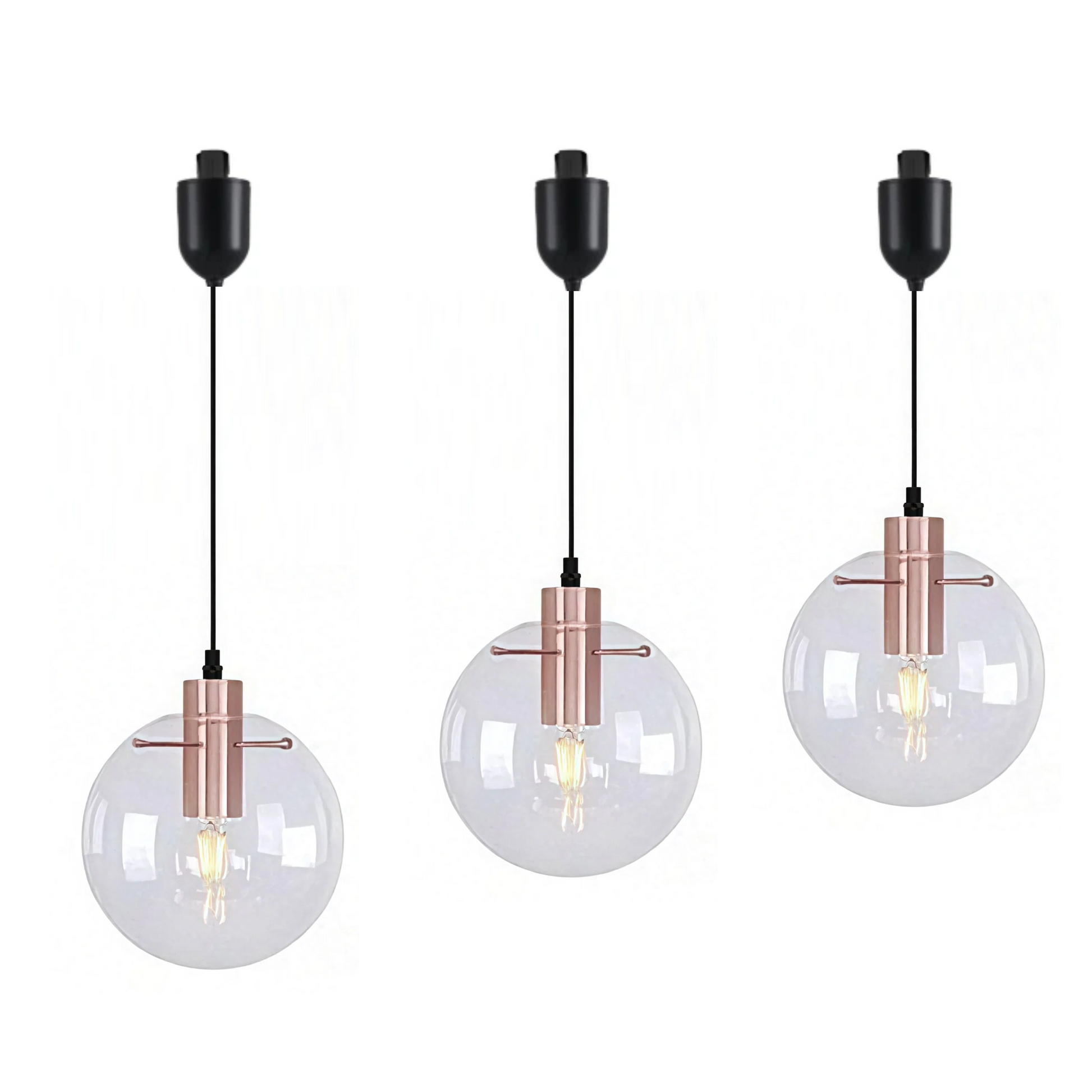 Kiven H-Type Track Lighting Light fixture, Modern Halo Track Pendant Light with Built-in Cable Wrapper and Glass Lampshade, Adjustable Length for Bedroom Kitchen Shop,Black Finish,1-Light