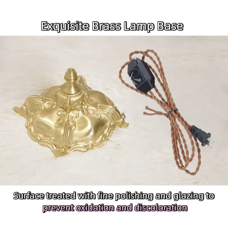 Vintage Brass Tassel Table Lamp Post: Retro Design with Lamp Head & Horn Frame, Dimmable Switch + Plug - in Power Cord
