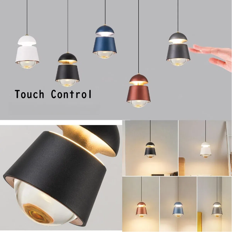 Kiven Adjustable Height Touch Control Track Pendnat Light J-Type Retractable Lift Track LED Macaron Indoor Island Light Accent 3000K Warm White Modern Bell Shape UP-Downlight, White, 3 Lights