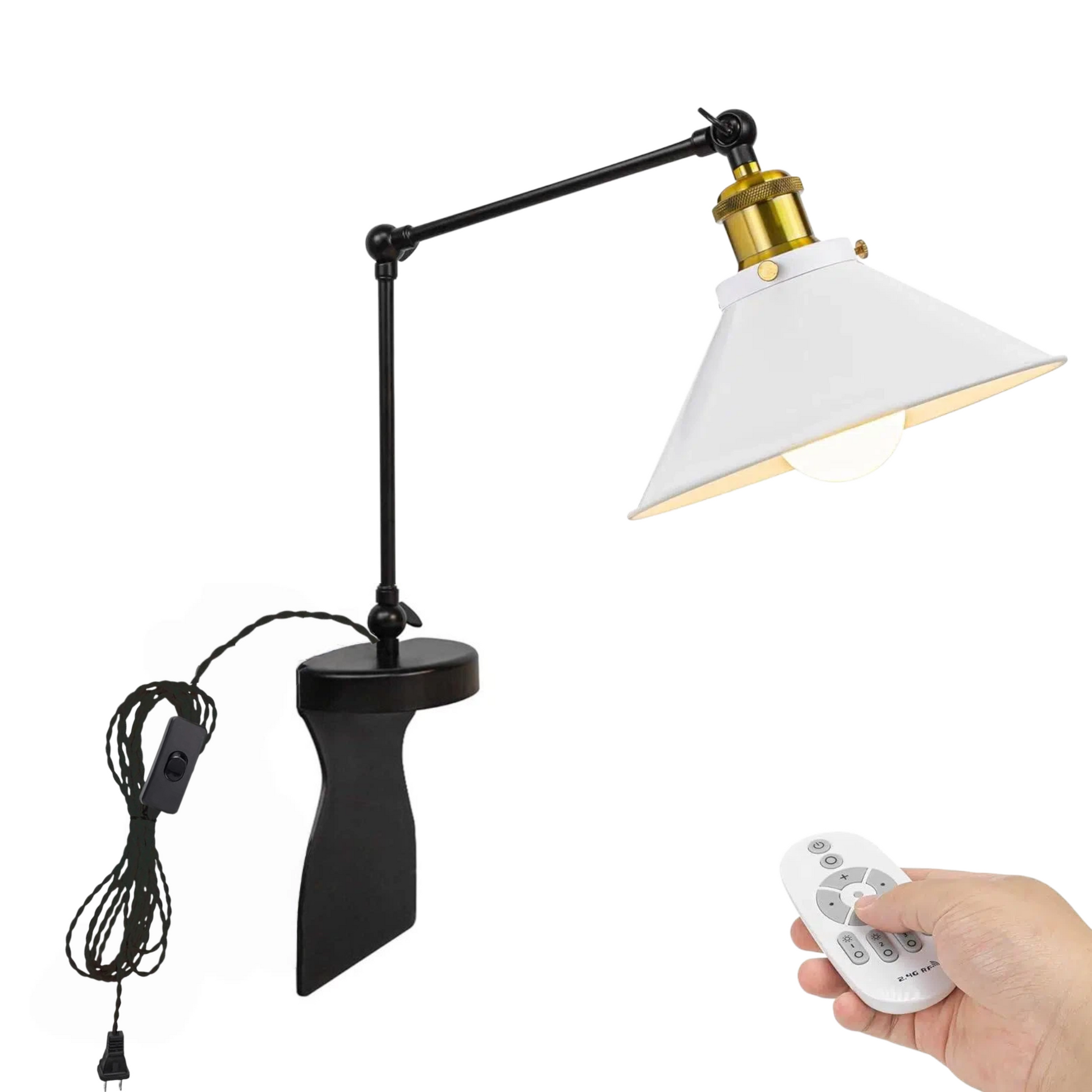 Kiven black headboard reading light, adjustable swing arm, dimmable LED, bedside lamp with remote control.