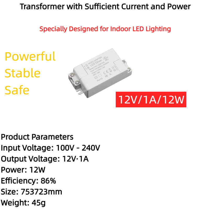 Kiven 110V AC to 12V DC 1A 12W Constant Voltage LED Power Supply, CE Certified Voltage Regulator Transformer for LED Strip Lights/Bulbs/Lamps