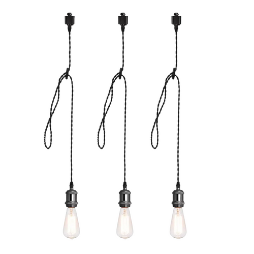 Kiven H-Type Black Track Lighting Pendant with E26 Socket Cord Adjustable Pack of 3 Adjustable height (4 feet, bulbs NOT included)