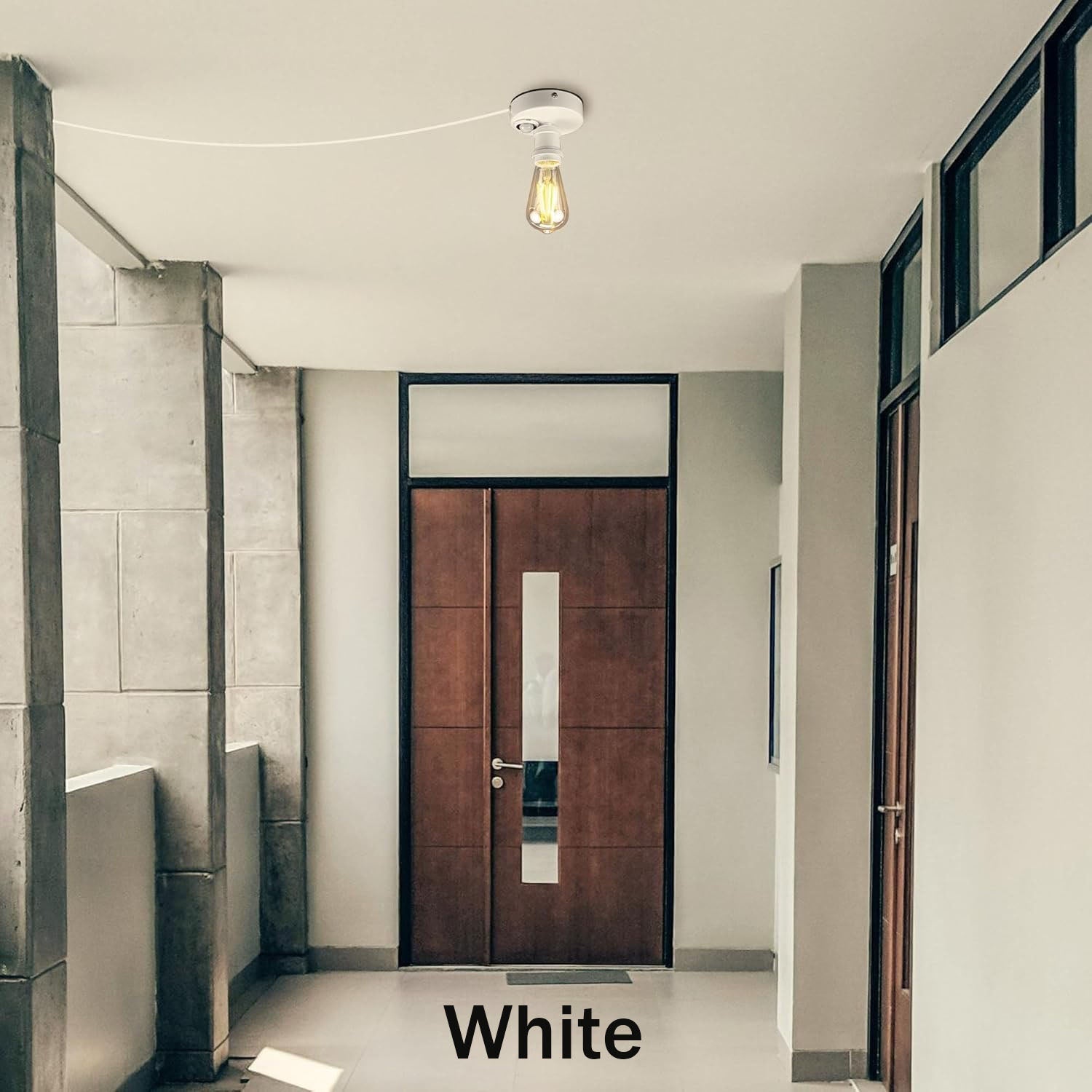 White Plug-in Motion Sensor Ceiling Light with Edison Bulb - Industrial Design