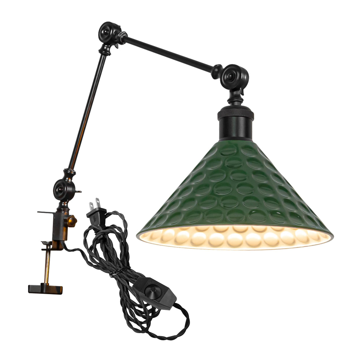 Kiven Dimmable Clip-on Desk Lamp, 1-Light Iron Modern Nightstand Lamp with Flexible Swing Arm, 8.2FT Plug in Cord, Decorative Clamp Lamp for Office Home Bookshelf Bedside