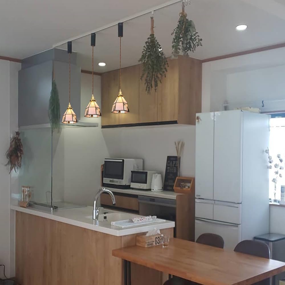 Kiven H-Type Track Lighting Pendants,1-Light Tiffany Style h Track Pendant Lights with Stained Glass Lampsade,Decorative Track Lighting Fixture for Hallway Kitchen Island DZ0489