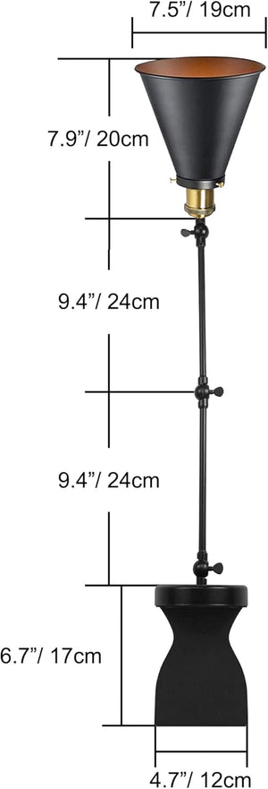 Kiven headboard reading light dimensions, black adjustable swing arm and base detail.