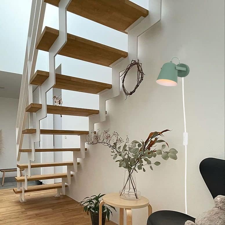 Kiven Plug-in Wall Sconce Lamps Lighting Fixture with in-line Cord Toggle Switch,Green Macaron Wall lamp with Frosted Paint Body Bedside lamp Bathroom Vanity Lights