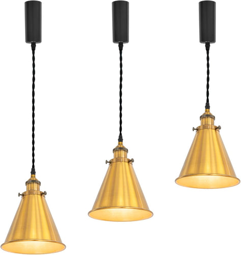 Adjusted Cable Track Lamp Gold Metal Cone Shade Vintage Pendant Lighting for Kitchen Home
