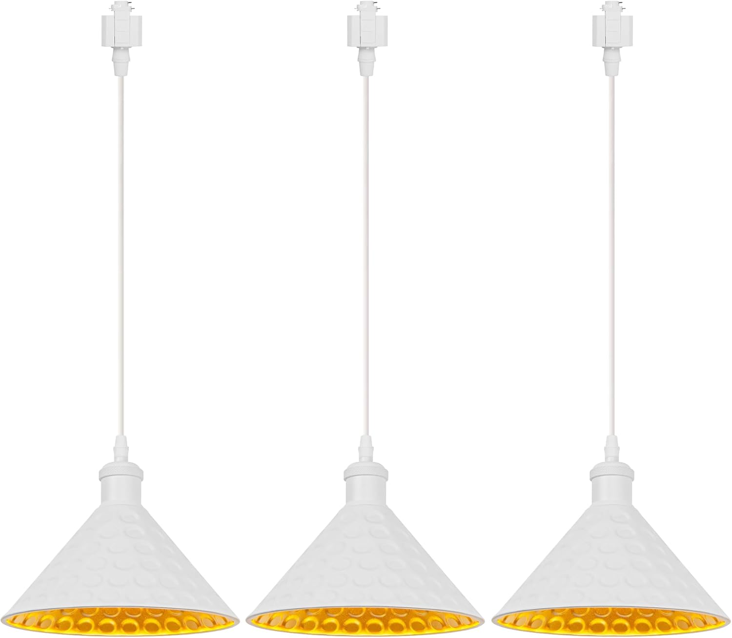 Kiven H-Type Track Lighting, 3-Light Modern Halo Track Pendant Light with Built-in Cable Wrapper, H Track Light Pedant Adjustable Length for Kitchen Shop, Black Finish, Gold Inner