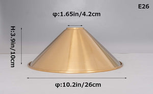 Gold cone shade pendant light with dimensions and E26 base. Replacement DIY lamp shade for industrial vintage style lighting.