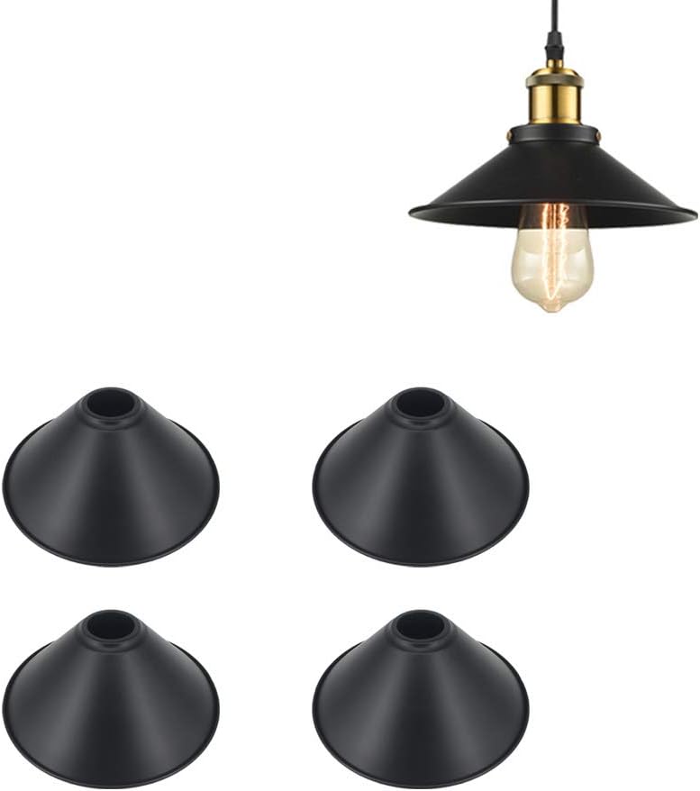 4-Pack 8.7" Industrial Vintage Metal Bulb Guard Iron Cone Hanging Ceiling Pendant Light Holder Decorative Lamp Shade Decorative Ring Included(White)