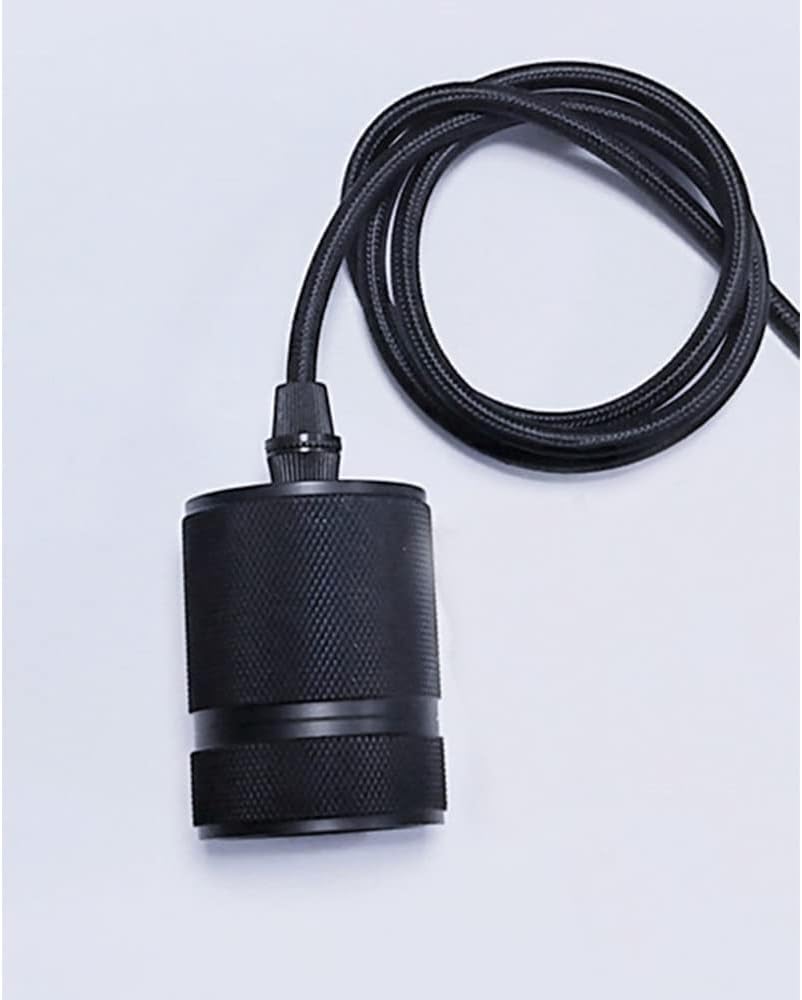 Black industrial track pendant socket with braided cord. E26 bulb compatible for kitchen or dining table lighting.