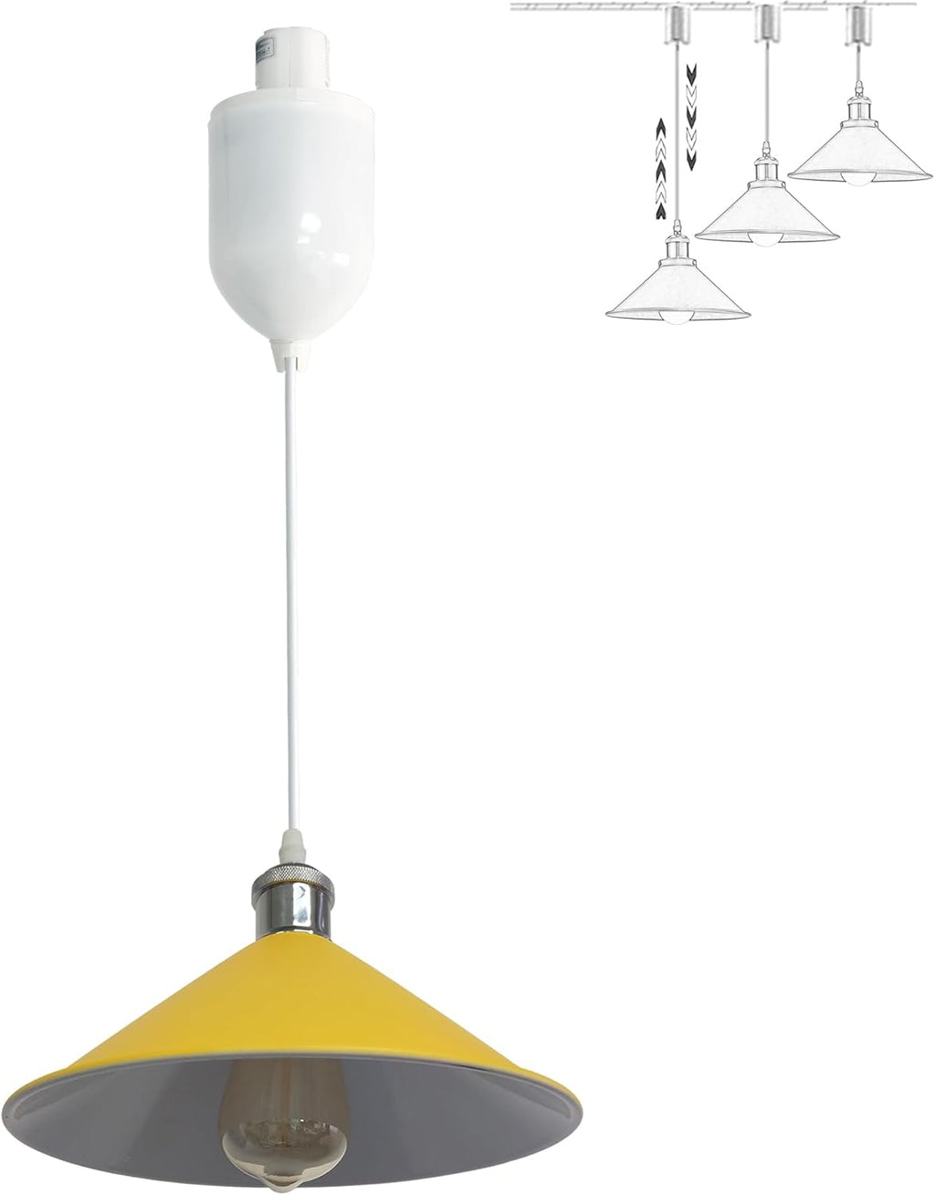 Adjustable Height H Track Mount Pendant Light Industrial Style Black Metal Instant on Auto Retract Track Mount Pendant Light Decorate for Kitchen Island Customizable (No bulbs & Track System)