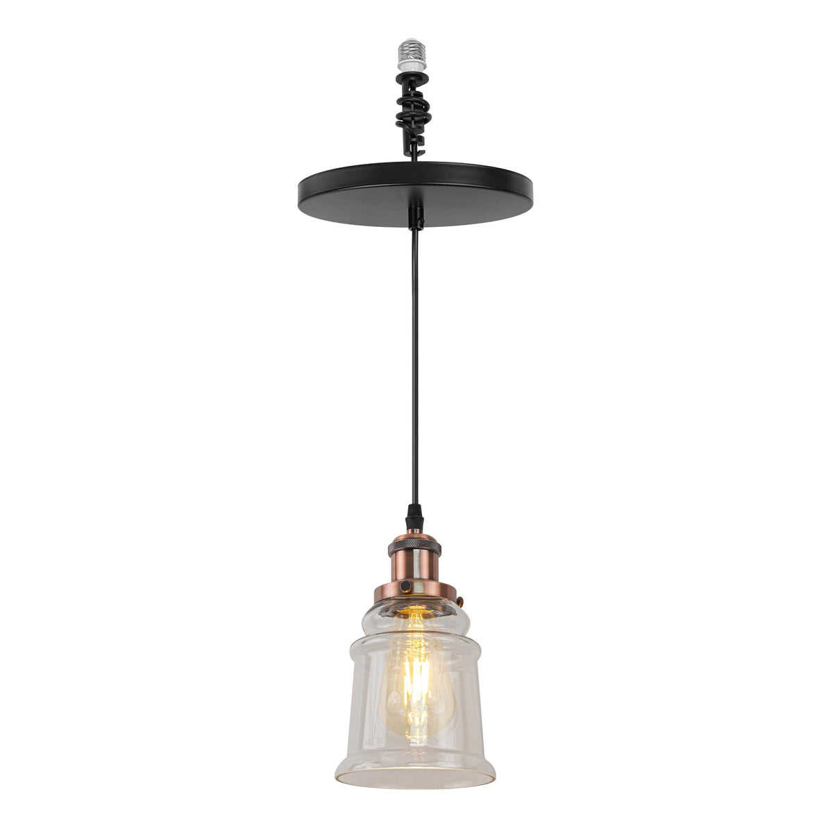 Kiven Instant Light Conversion Kit for 4/5/6inch Hole,Glass Farmhouse Lighting Recessed Can Light Conversion Kit to Pendant with E26 Screw-in Adapter for Kitchen Island Hallway Black TB0213
