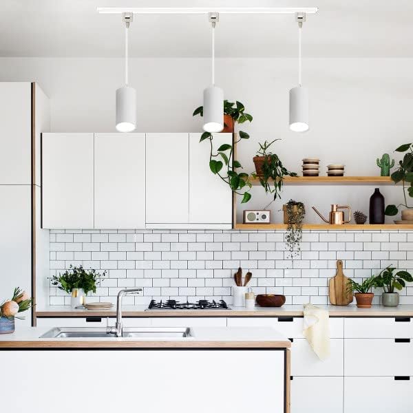 Remote Control 7W LED Track Linear Look White Pendant Lights H-Type Track Light with Focused Adjustable Industrial COB LED Dimmable for Dining Rooms 3 Lights Customizable GDTB2601-W-30cm