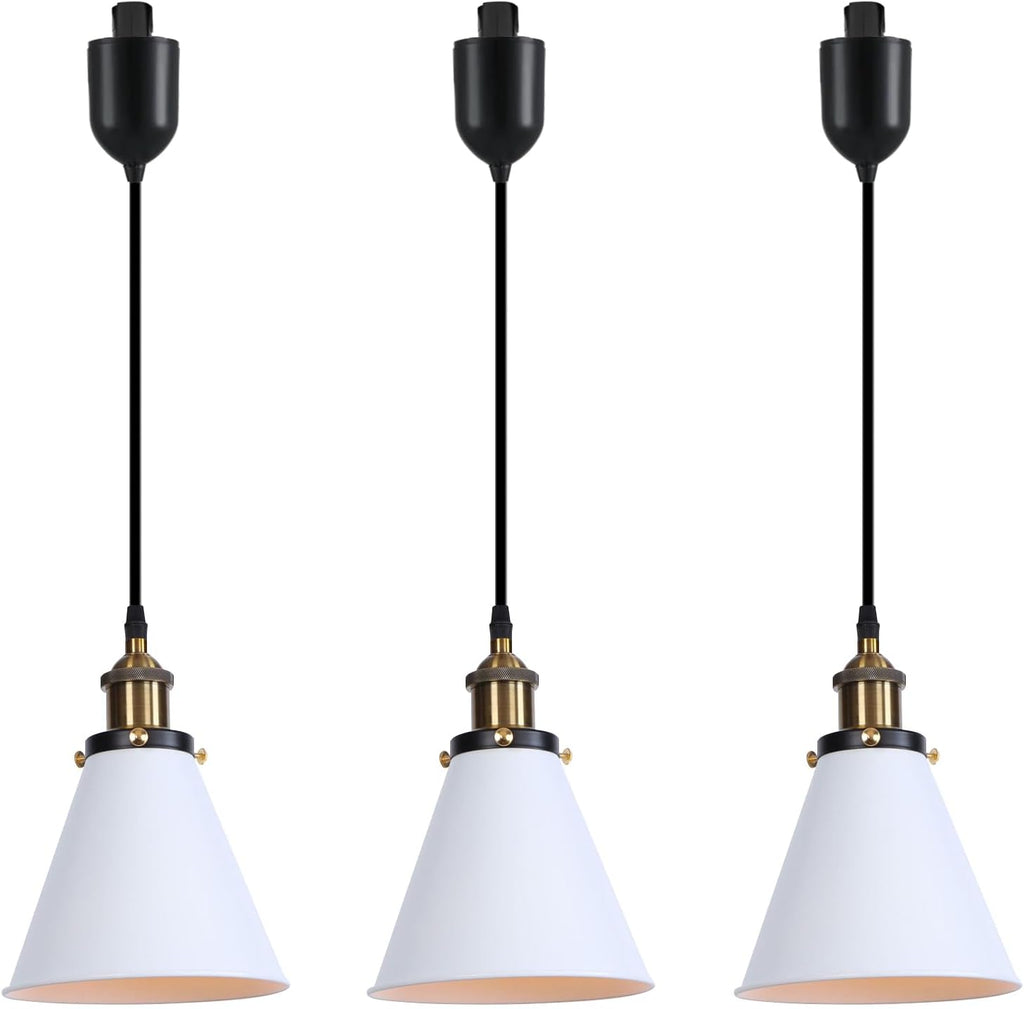 Kiven H-Type Track Lighting, 3-Light Modern Halo Track Pendant Light with Built-in Cable Wrapper Metal Lampshade, Dimmable H Track Light Pedant Adjustable Length for Bedroom Kitchen Shop, Silver Finish