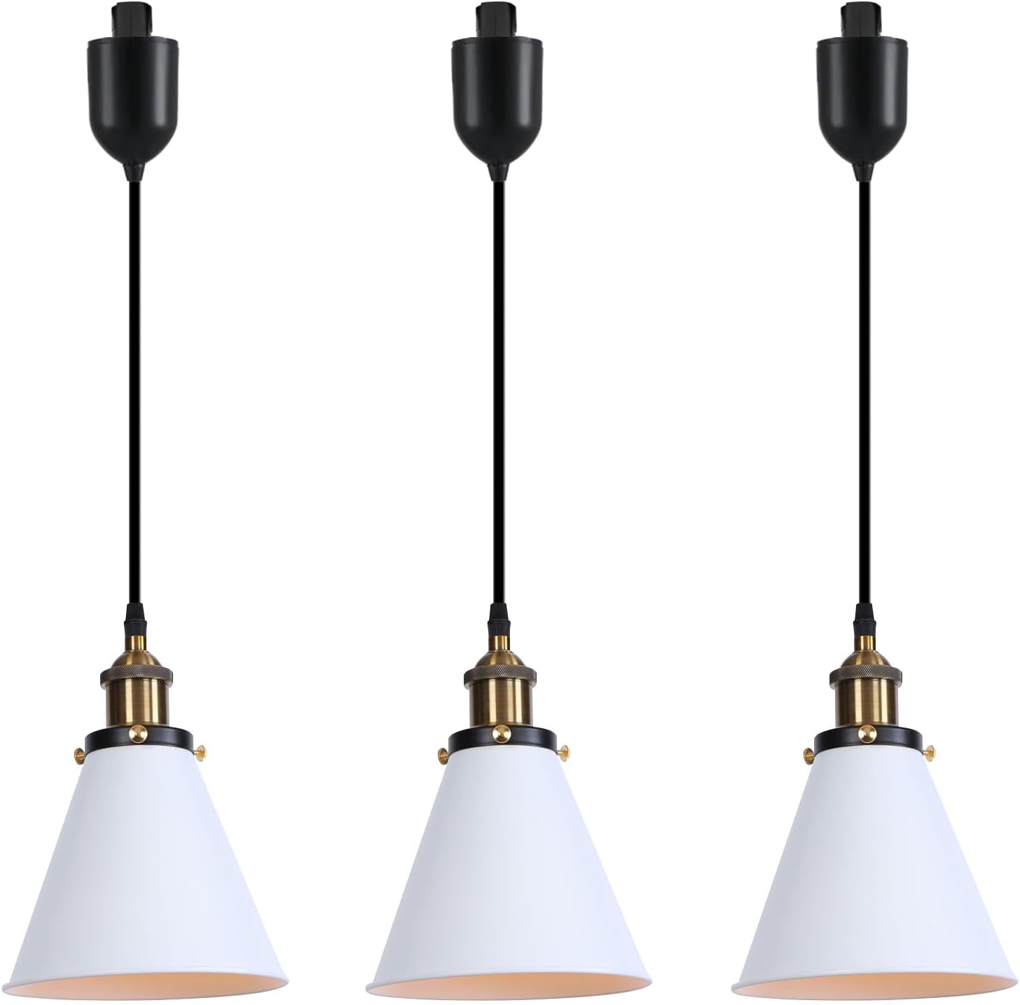 Kiven H-Type Track Lighting, 3-Light Modern Halo Track Pendant Light with Built-in Cable Wrapper Metal Lampshade, Dimmable H Track Light Pedant Adjustable Length for Bedroom Kitchen Shop, Silver Finish