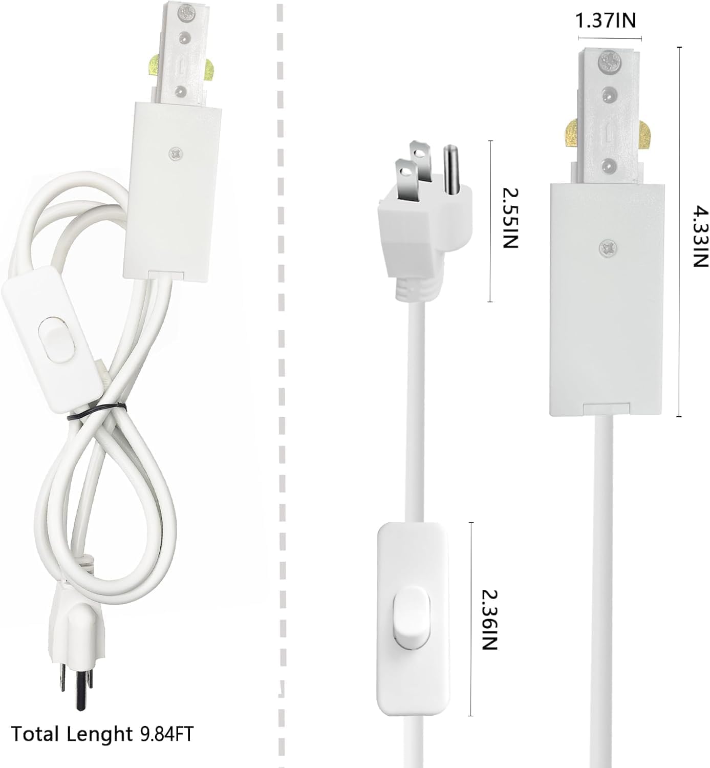 Track Lighting Live End Cord Kit, 9.84FT H Track Live End Feed Connector, Suitable for H Type Single Circuit 3-Wire-1 Track Lighting Systems