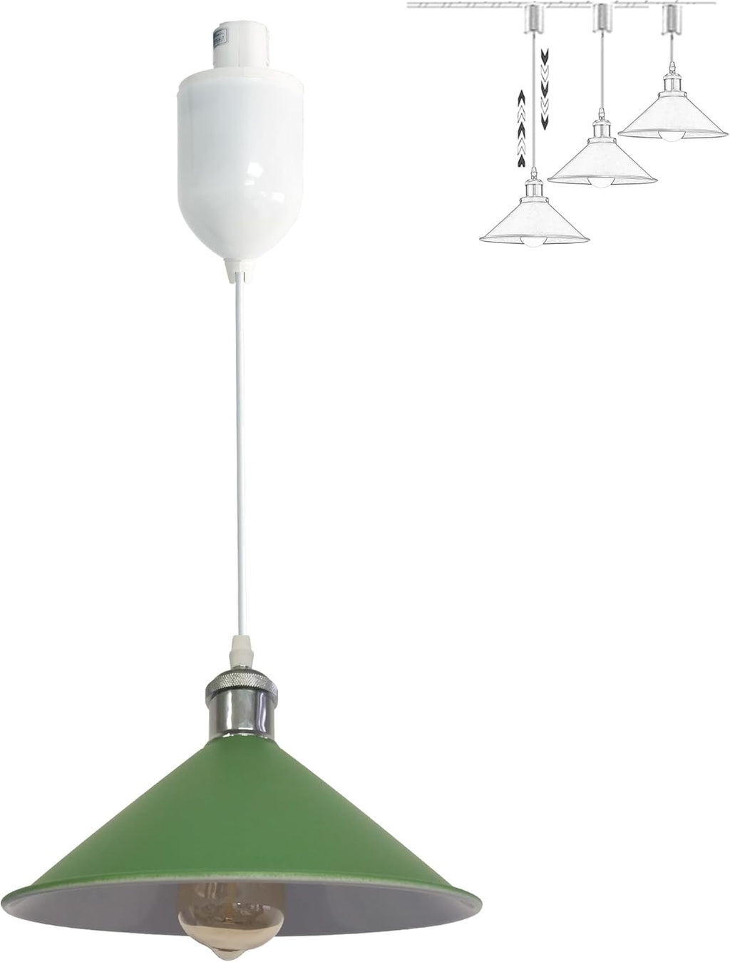 Adjustable Height H Track Mount Pendant Light Industrial Style Black Metal Instant on Auto Retract Track Mount Pendant Light Decorate for Kitchen Island Customizable (No bulbs & Track System)