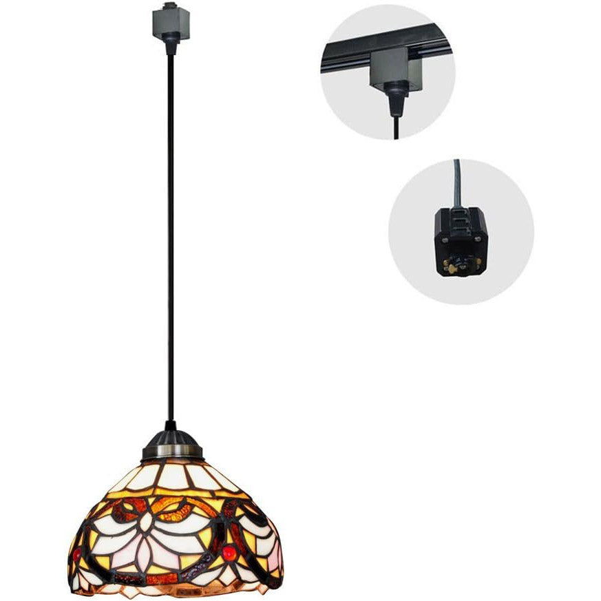 Kiven H-Type Track Lighting Pendants, Tiffany Style h Track Pendant Lights, 1-Light Decorative Track Lighting Fixture for Kitchen Island Hallway,Brown