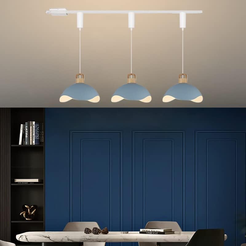 Kiven H-Type Track Lighting, Modern Halo Track Pendant Light with Blue Iron Shade, Adjustable Length Track Light Pedant for Bedroom Kitchen Home Lighting, 1-Light