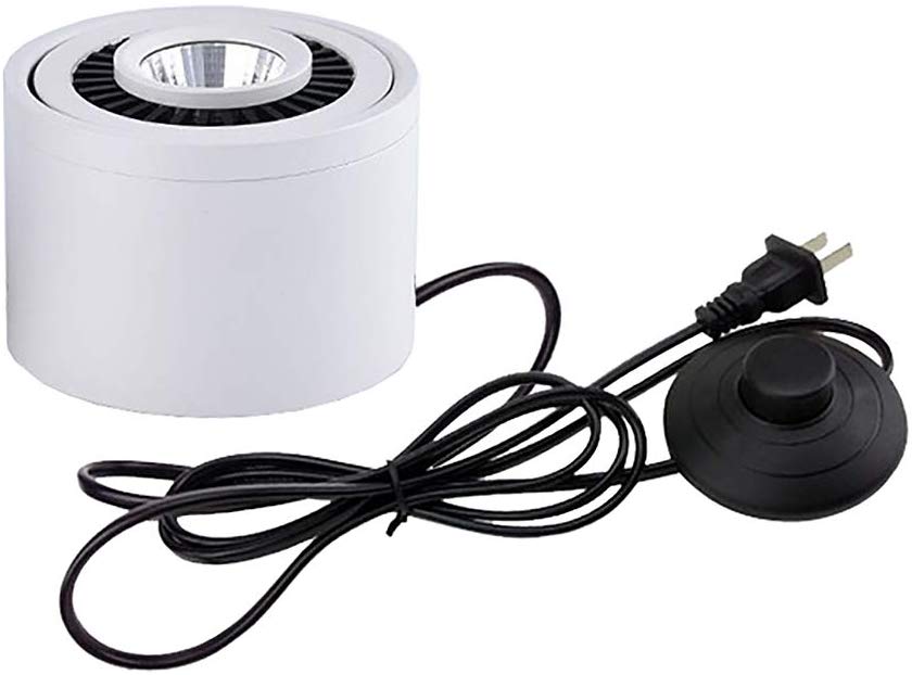 White 5W LED Barrel Spotlight with foot pedal switch cord. Kiven Lighting accent lighting, ideal for home or commercial use.