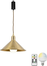 Load image into Gallery viewer, Rechargeable Battery Adjustable Cord Wireless Pendant Light Copper Shade Smart RGB LED Bulbs with Remote