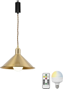 Rechargeable Battery Adjustable Cord Wireless Pendant Light Copper Shade Smart RGB LED Bulbs with Remote