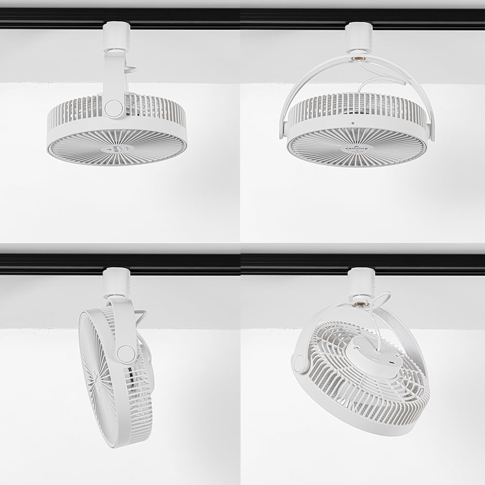 Kiven White Track Ceiling Mini Fan With Button H-Type Track Mount Adjustable Angle Simple Vintage Design For Kitchen Home Plant Shelf