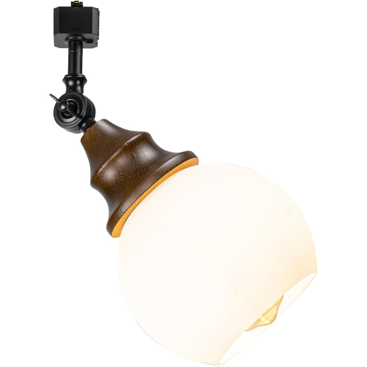 Kiven Adjustable Angle J-Type Track Head E26 Walnut Base White Glass Ball Shade Tracking Pendant Light Vintage Decor for Kitchen Home Office 1 Pcs(No Bulb, Track)