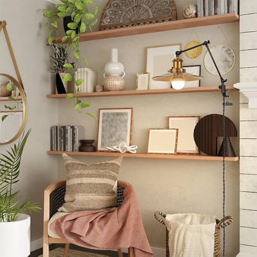 Kiven Plug-in Modern Clip-on Desk Lamp, 1-Light Nightstand Lamp with Flexible Arm, 8.2FT Plug in Cord, Decorative Clamp Lamp for Office Home Decoration Bookshelf Bedside Brass Finish
