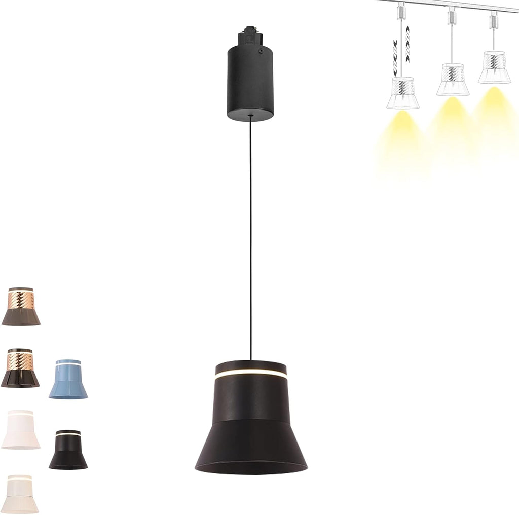 Kiven Track Pendant Light 7W Adjustable Levitate H-Type Retractable Lift Track Pendant Light with Al Shade Indoor Island Light Adjustable Length Warm White 3000K for Kitchen,Black - 3 Pack