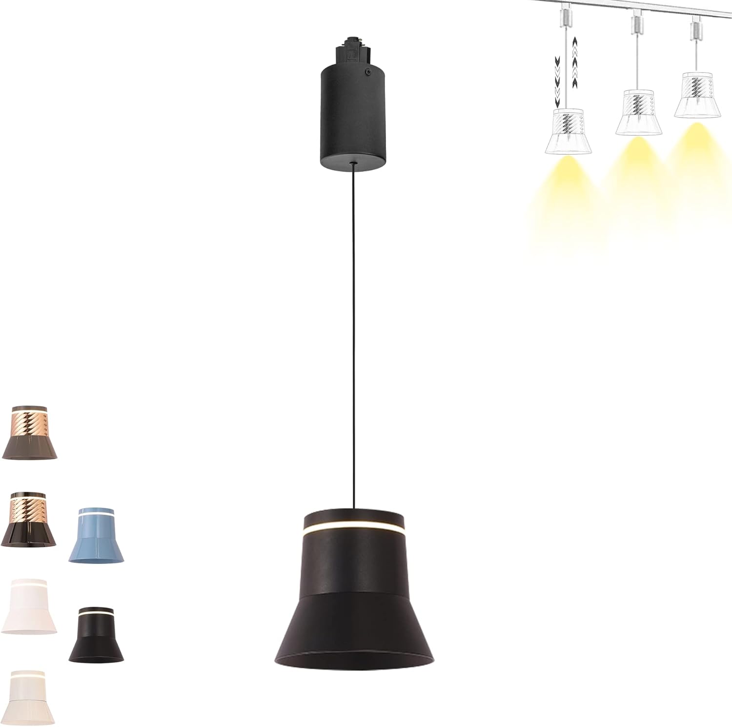 Kiven Track Pendant Light 7W Adjustable Levitate H-Type Retractable Lift Track Pendant Light with Al Shade Indoor Island Light Adjustable Length Warm White 3000K for Kitchen,Black - 3 Pack