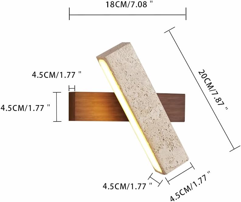 Kiven Rectangular Swivel Wall Sconce - Stone & Walnut 5.9ft Plug Cord 3000K Warm Lighting Vintage Lamp for Kitchen & Entryway