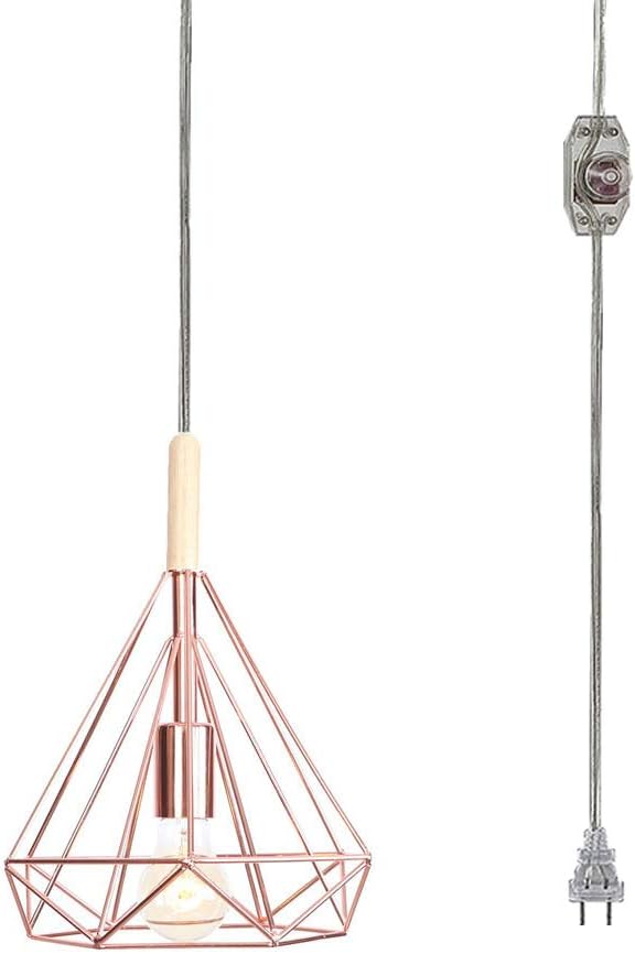 Kiven Dimmable Swag Rose Gold Pendant Light with Adjustable Height, 20ft Plug - In Cord, E26 Base, No Wiring Needed for Dining/Living Room