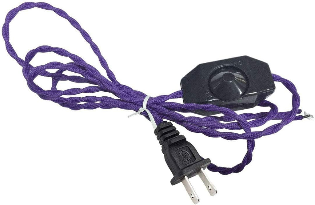 Kiven 8.2ft Twisted Rayon Cloth Covered Cord Set with Dimmer Switch Installed,White