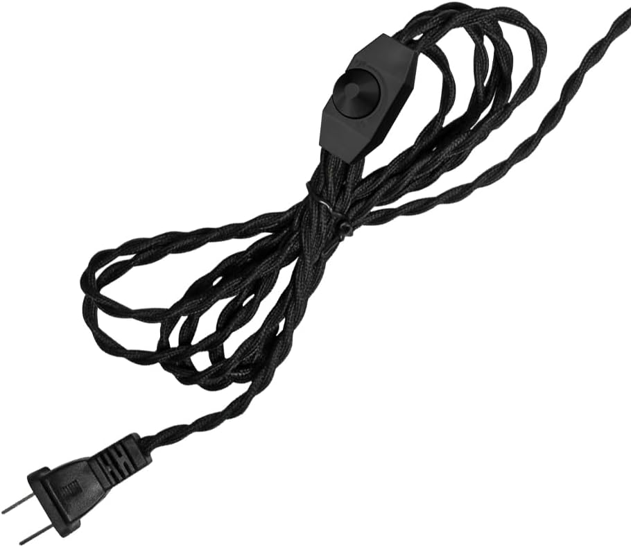 Kiven 8.2ft Twisted Rayon Cloth Covered Cord Set with Dimmer Switch Installed,White