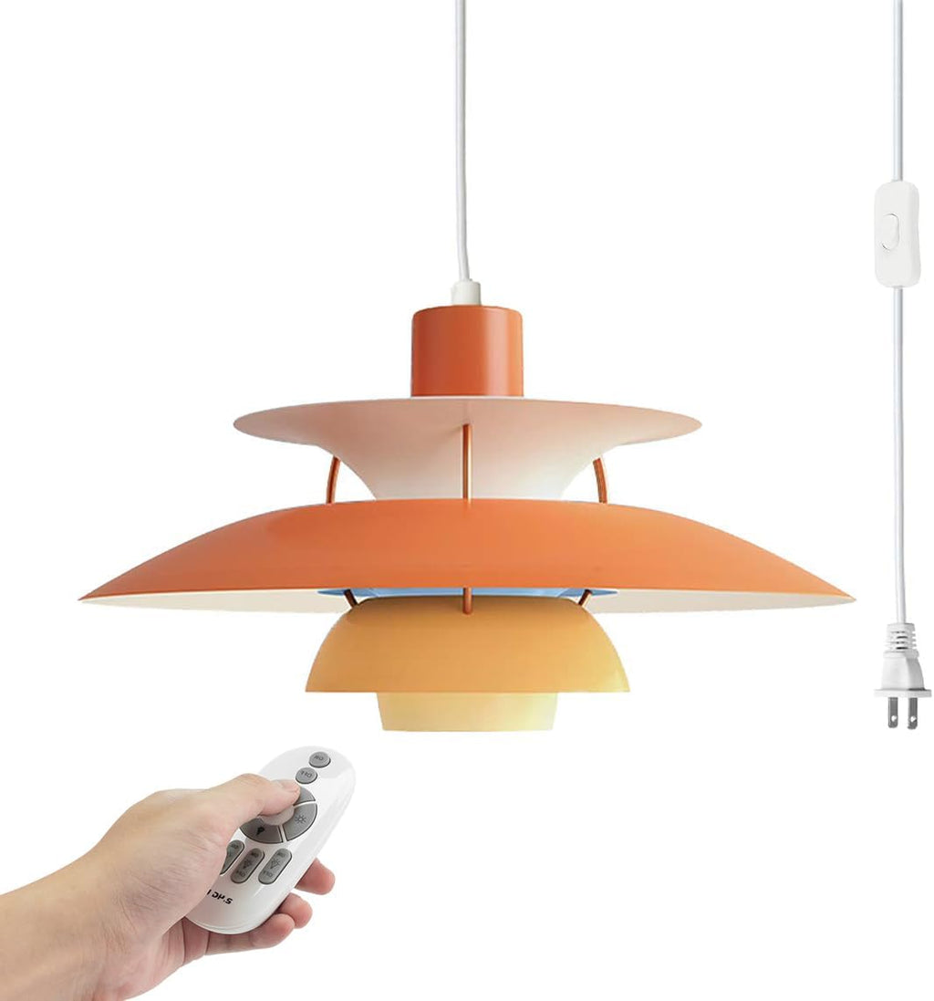 Orange Kiven Plug-in Pendant Light, dimmable and remote controlled, modern hanging light.