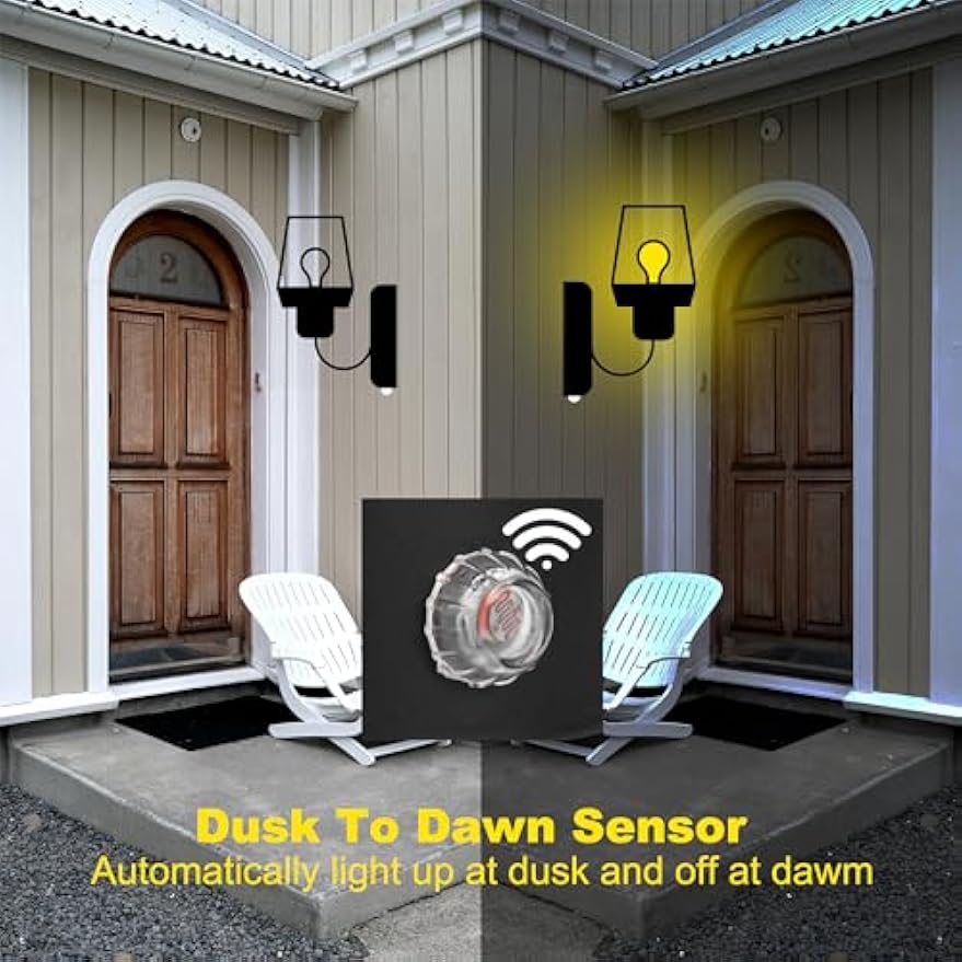 Kiven Waterproof Exterior Outdoor/Indoor Wall Light, Plug-in Wall Mount Lantern Light, Dusk-to-Dawn,Industrial Porch Light for House, Garage, Patio BD1985B