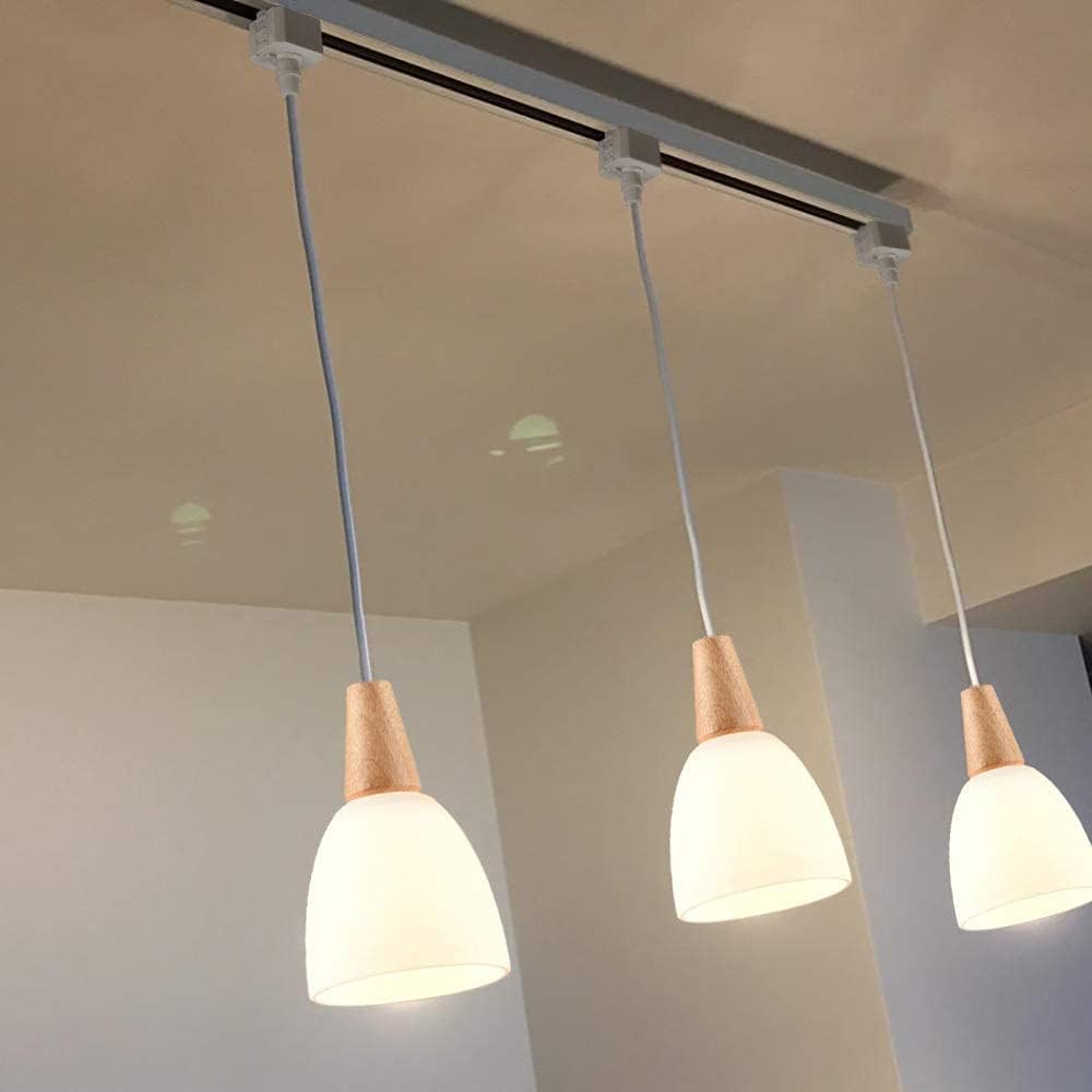 Kiven 3-Light H-Type Track Mount Pendant Fixtures for The Kitchen Counter and bar Track Lighting Pendants Modern Wood and Matte Glass, Bulb not Included ,32 inches