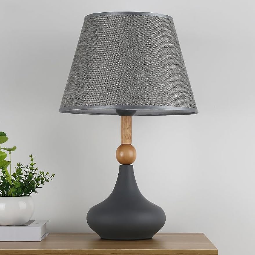 Kiven Cordless Table Lamp, Dimmable Ceramic Bedside Lamps for Nightstand with Gray Fabric Lampshade, Modern Rechargeable Desk Lamp for Reading Home Decor Bedside,Set of 2