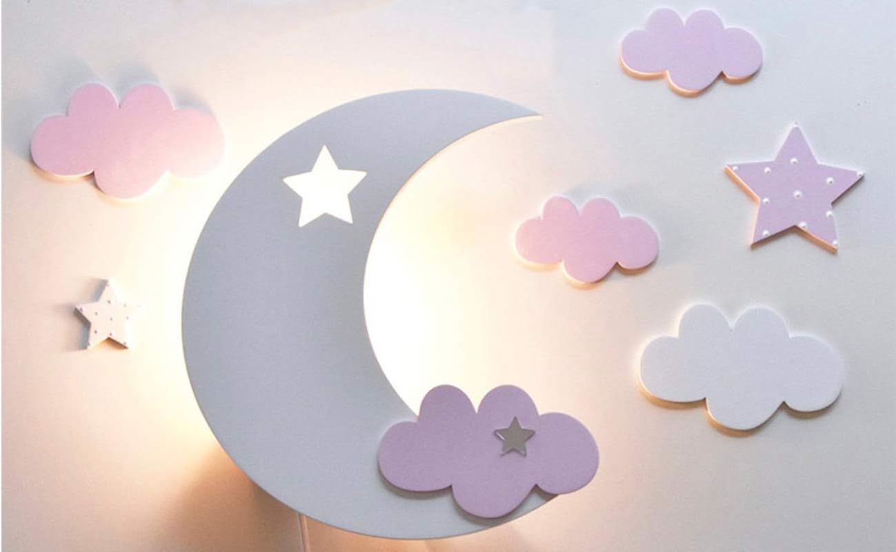 Kiven Moon Light for Kids Star&Cloud Night lamp Wall Lamp Lovely Night Sky Nursery Wall Decor Wall Lighting Night Lamp Bulb is NOT Included E26 DIY BD1338