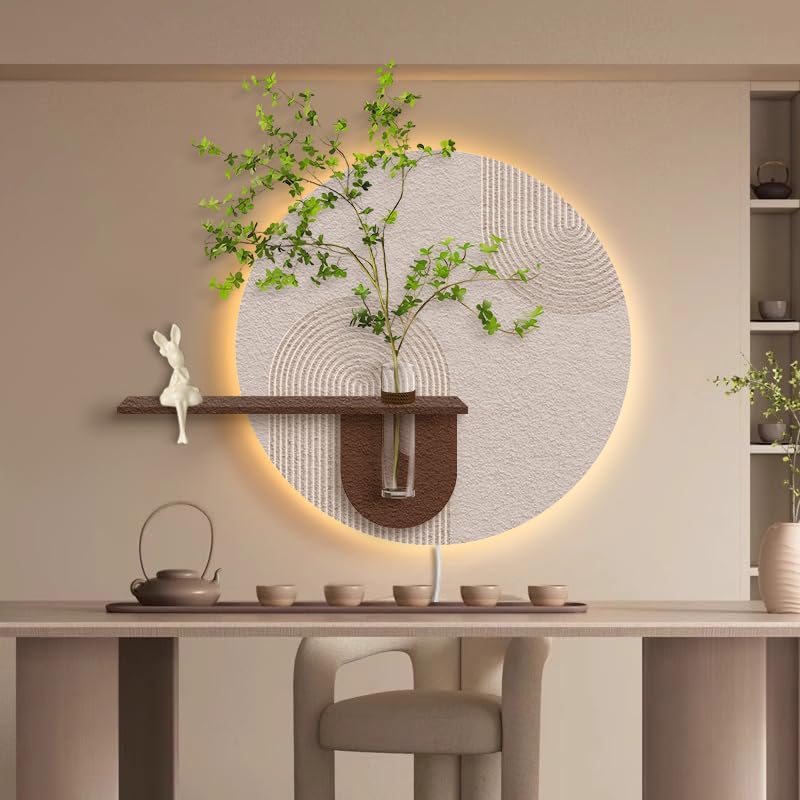 Kiven Wall-Mounted Adjustable Warm Light with 4.9ft Plug-in Cord – Modern Decorative Wall Art & Vase Set for Home Décor Restaurant (Excludes Plants & Rabbit Figurines)