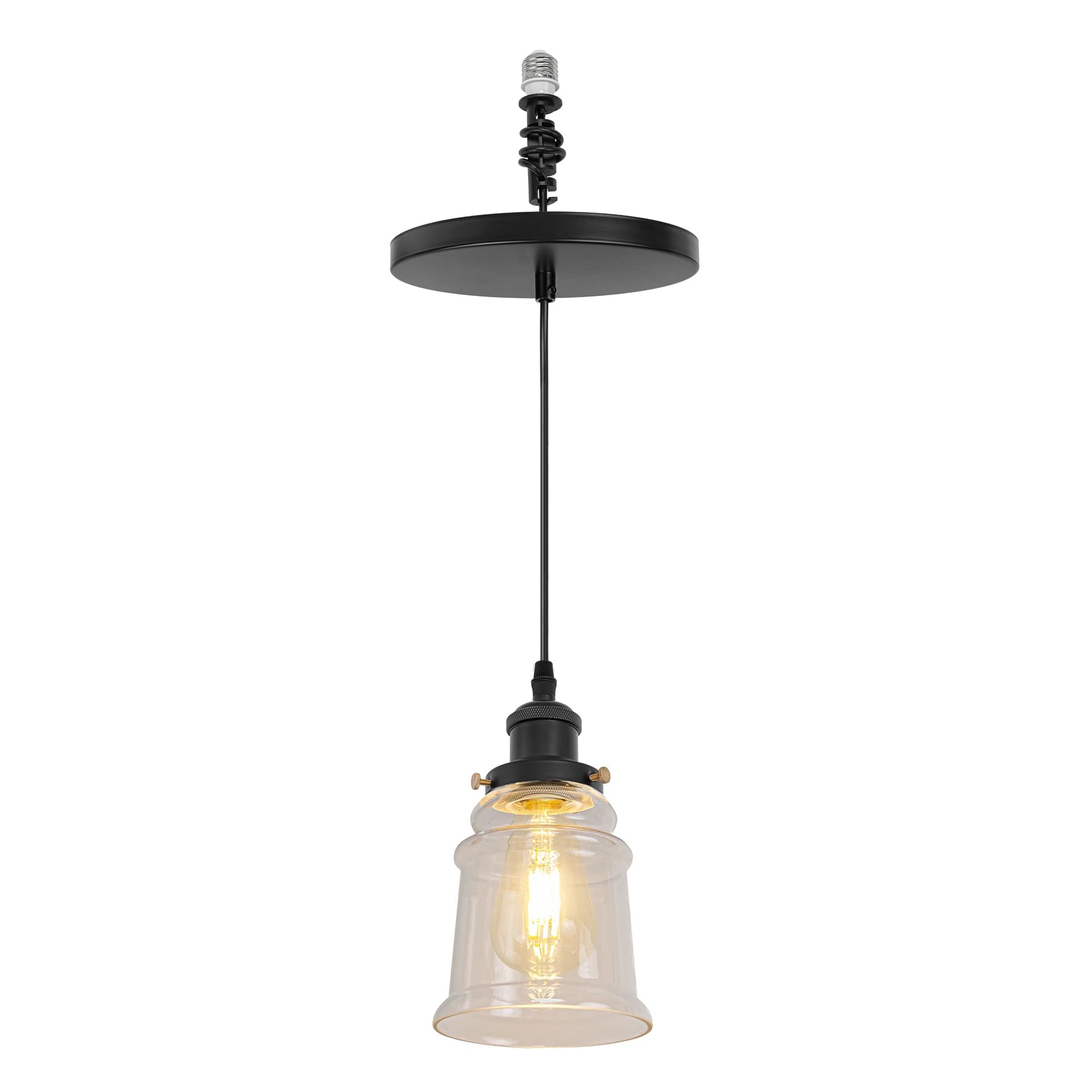 Kiven Instant Light Conversion Kit for 4/5/6inch Hole,Glass Farmhouse Lighting Recessed Can Light Conversion Kit to Pendant with E26 Screw-in Adapter for Kitchen Island Hallway Black TB0213