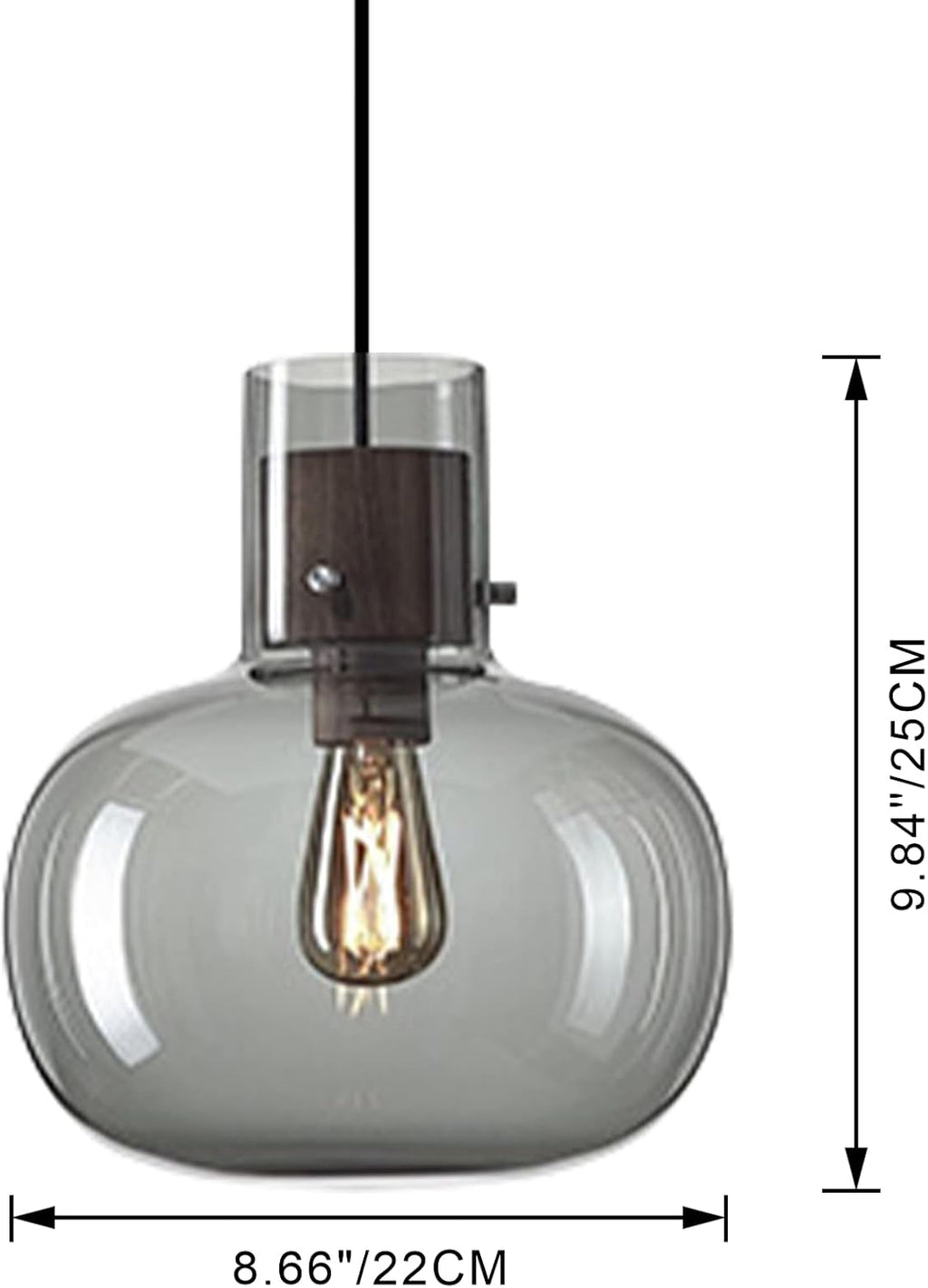 Kiven Pendant Light Equipped with Dimmable Lighting Wire（177.16 inches）,E26 1-Light Modern Simple Creative Glass Scandinavia Chandelier for Hotel Bar Restaurant-Smoky Grey(Bulb Not Included)